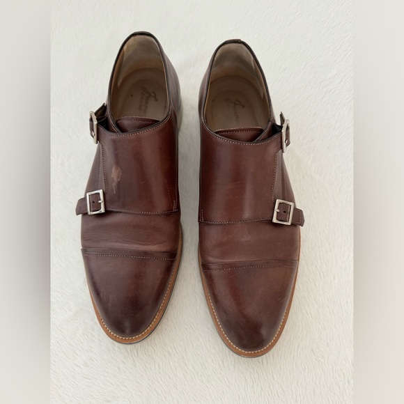 Francesco Benigno Italian Brown Leather Double Monk Buckle Strap Loafer Shoe - Picture 2 of 9